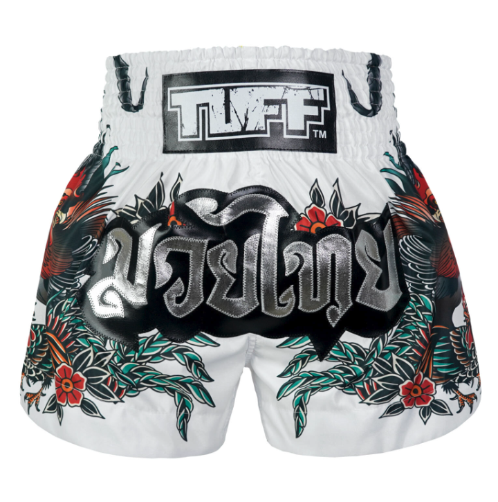 White Green Jungle Houndstooth Print Muay Thai Boxing Shorts